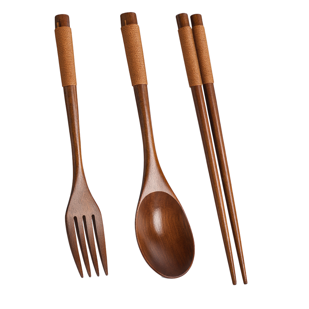EcoWoodie | 3‑Piece Handmade Wooden Dinner Set