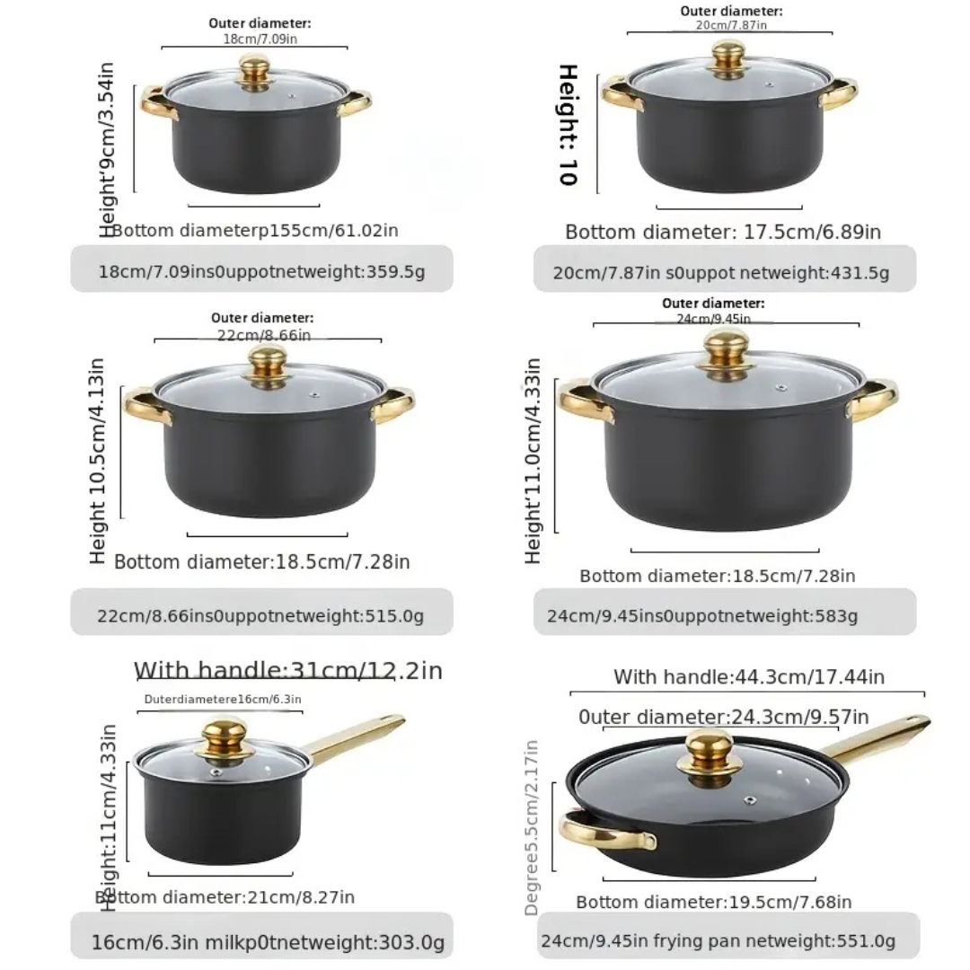 Novora | 6-Piece Stainless Steel Cookware Set with Gold Knobs