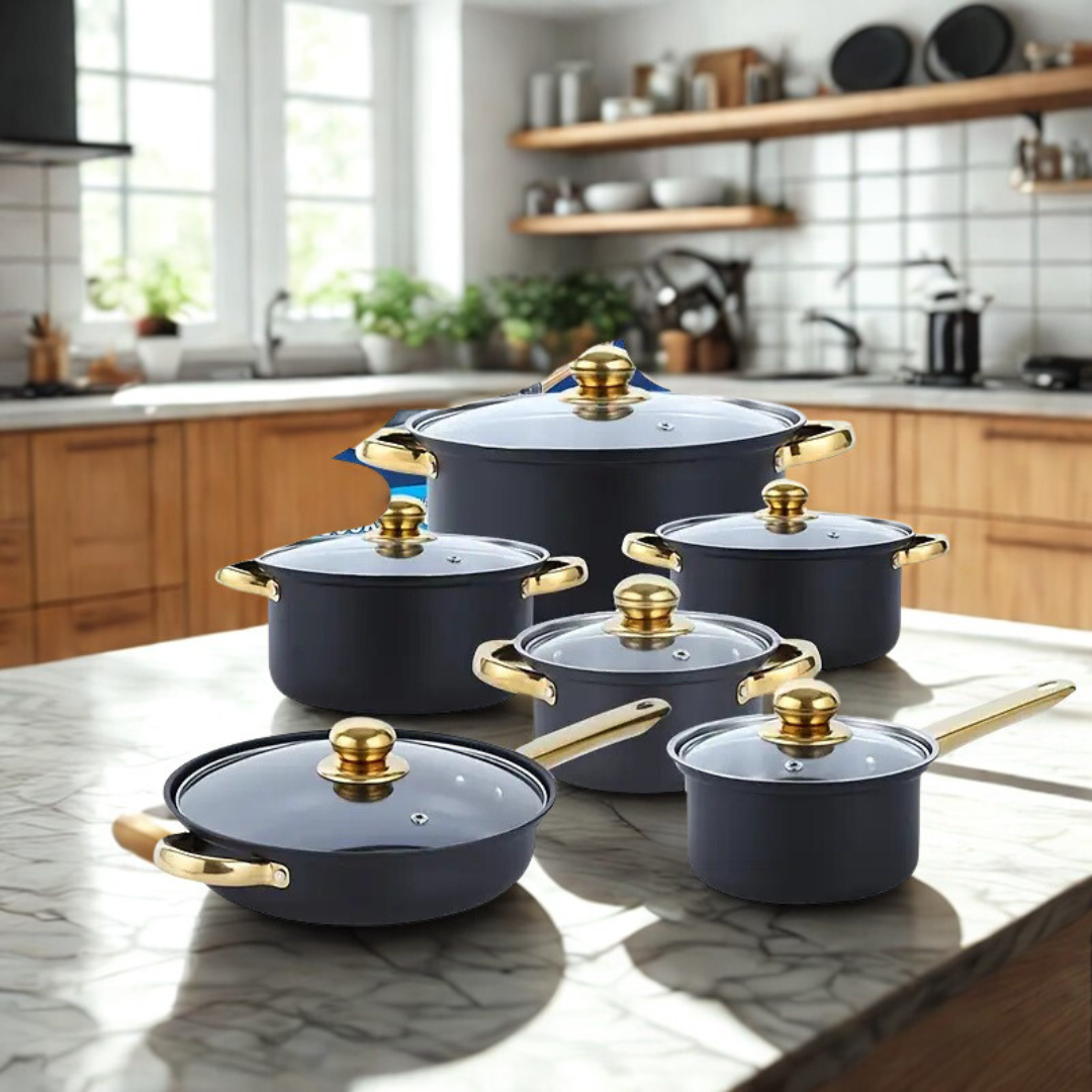 Novora | 6-Piece Stainless Steel Cookware Set with Gold Knobs