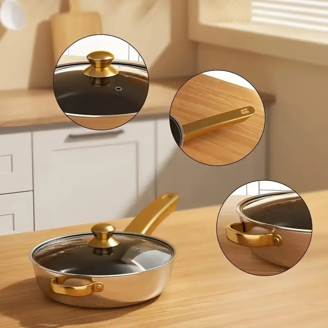 Novora | 6-Piece Stainless Steel Cookware Set with Gold Knobs