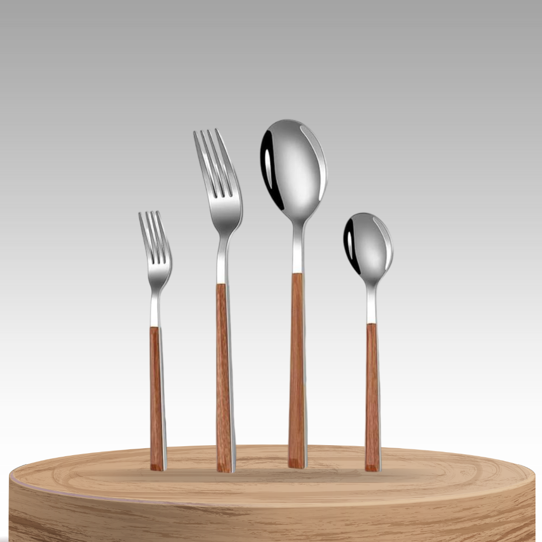 WoodFinesse | Luxe Stainless Flatware with Wood-Grain Handle