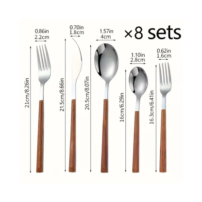 WoodFinesse | Luxe Stainless Flatware with Wood-Grain Handle