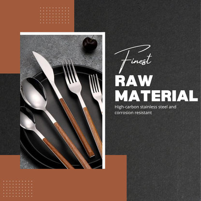 WoodFinesse | Luxe Stainless Flatware with Wood-Grain Handle