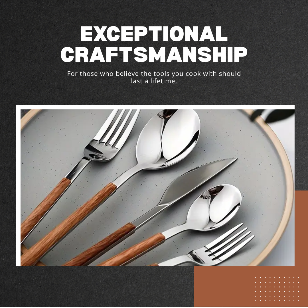 WoodFinesse | Luxe Stainless Flatware with Wood-Grain Handle