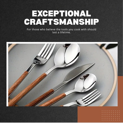 WoodFinesse | Luxe Stainless Flatware with Wood-Grain Handle
