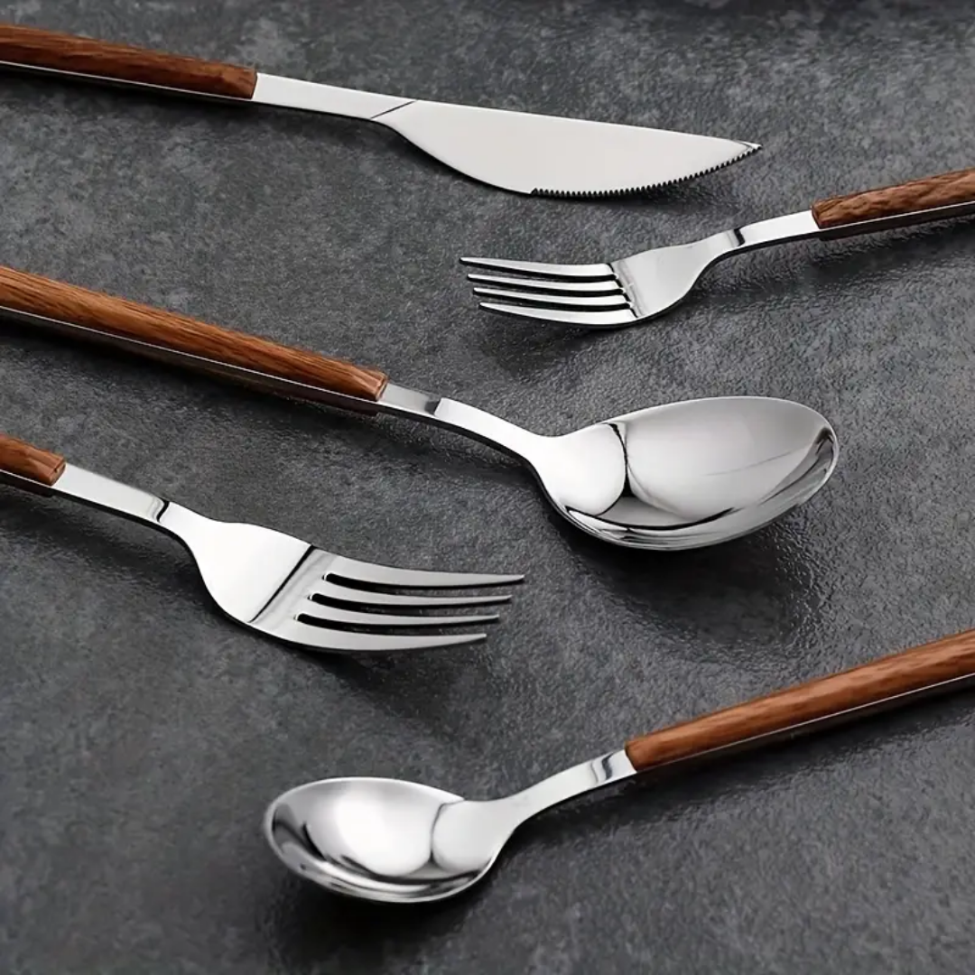 WoodFinesse | Luxe Stainless Flatware with Wood-Grain Handle