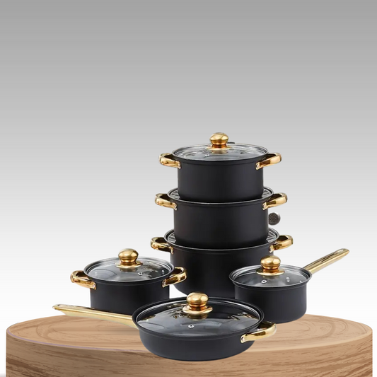Novora | 6-Piece Stainless Steel Cookware Set with Gold Knobs