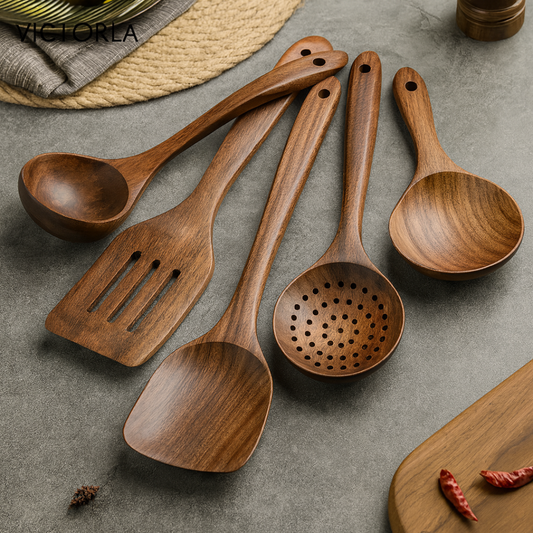Tevara | 5-Piece Teak Wood Kitchen Utensil Set