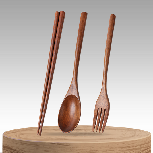 EcoWoodie | 3‑Piece Handmade Wooden Dinner Set