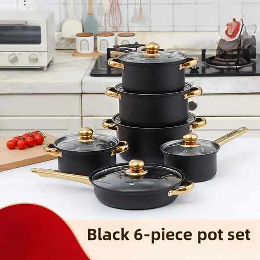 Novora | 6-Piece Stainless Steel Cookware Set with Gold Knobs