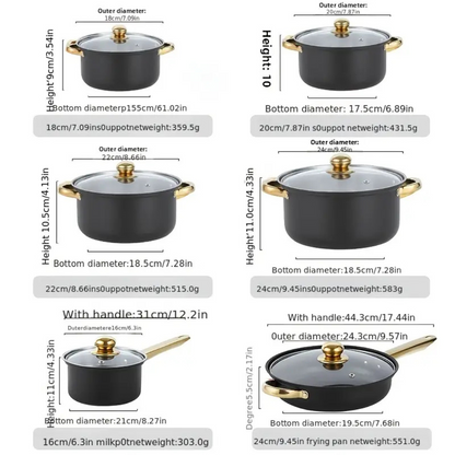 Novora | 6-Piece Stainless Steel Cookware Set with Gold Knobs